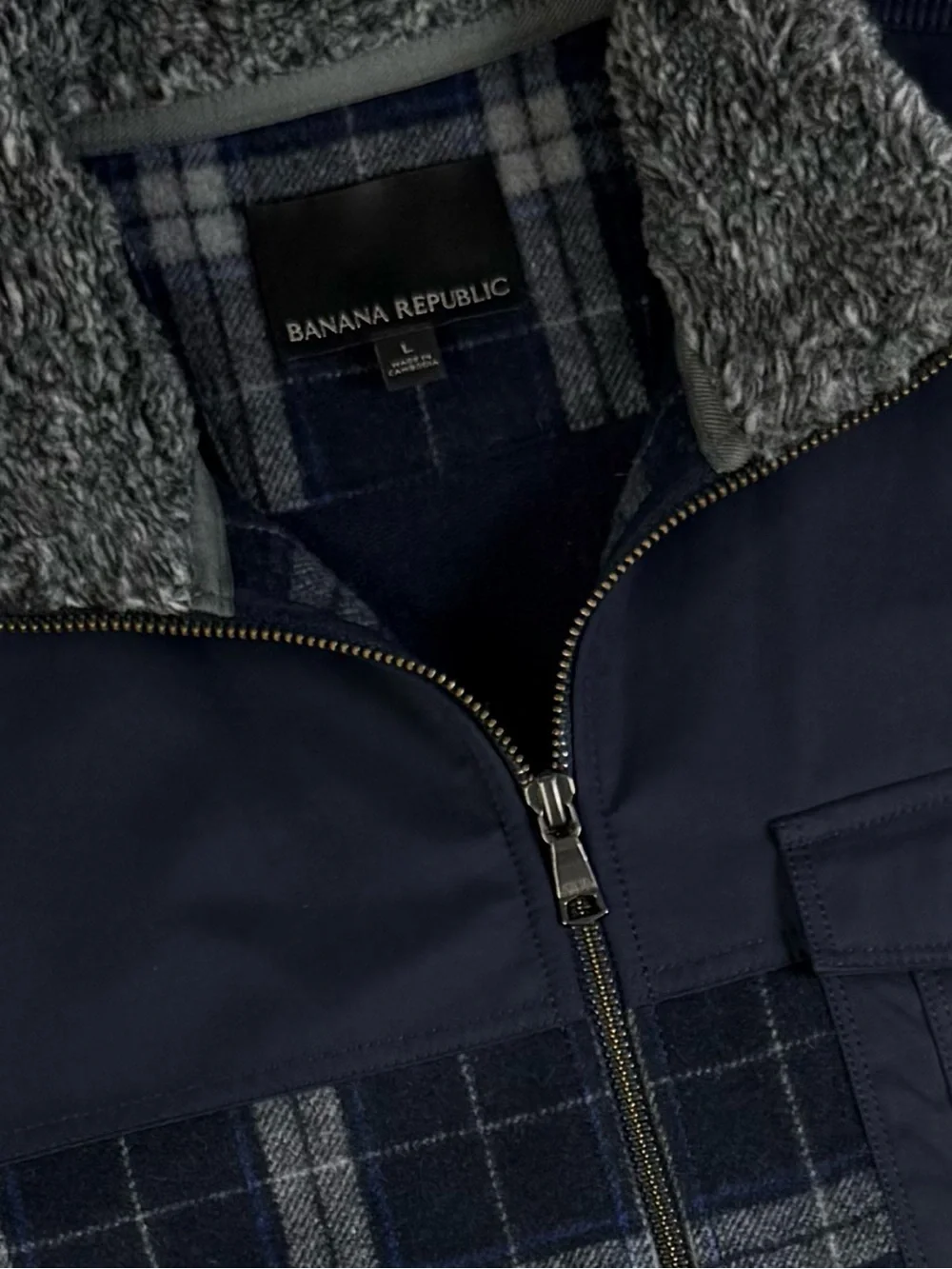 Banana Republic Mixed Media Wool Plaid Jacket Navy Men’s Large